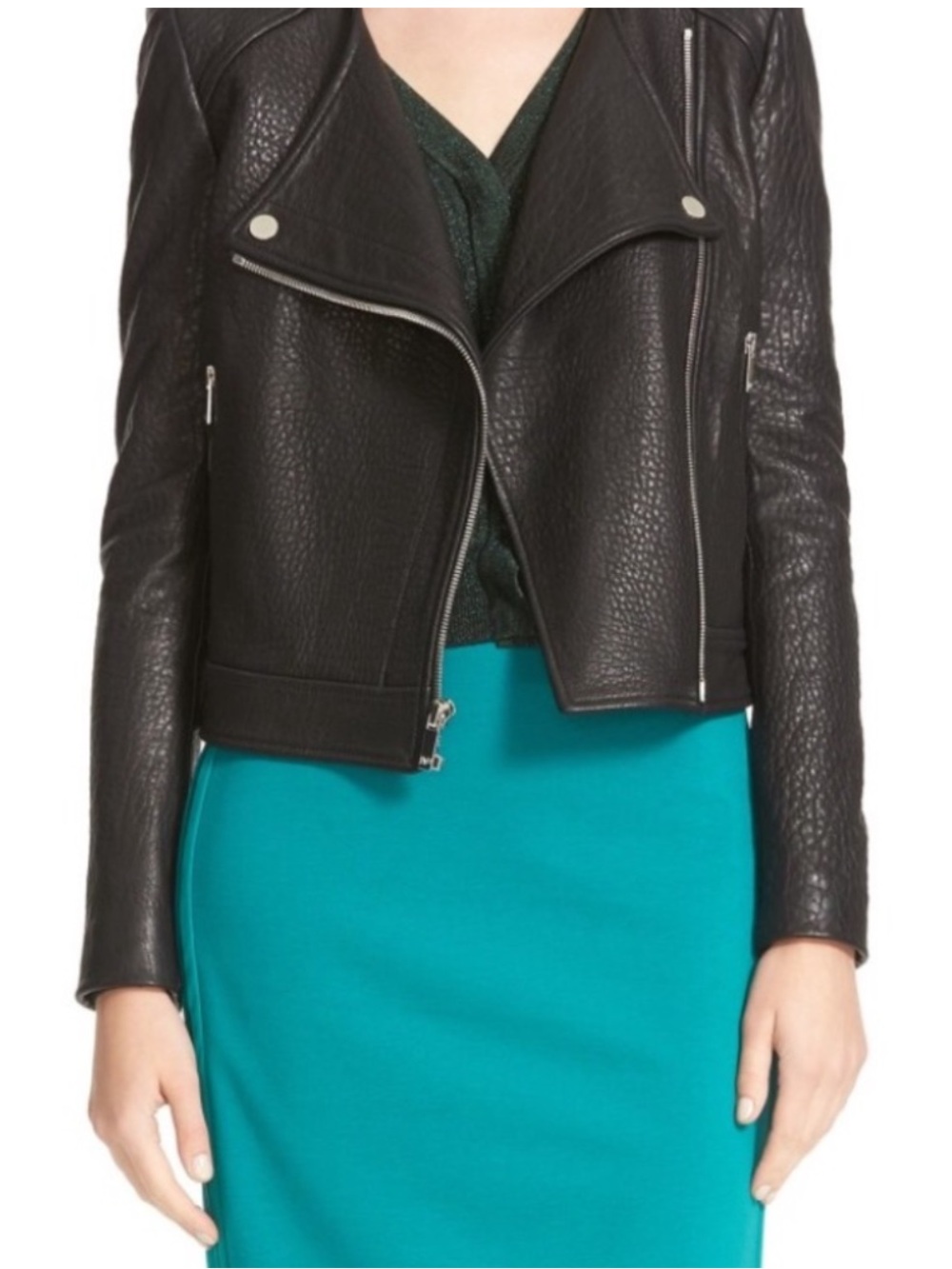 Diane Von Furstenberg DVF Tadessa Biker Moto Black Leather Jacket